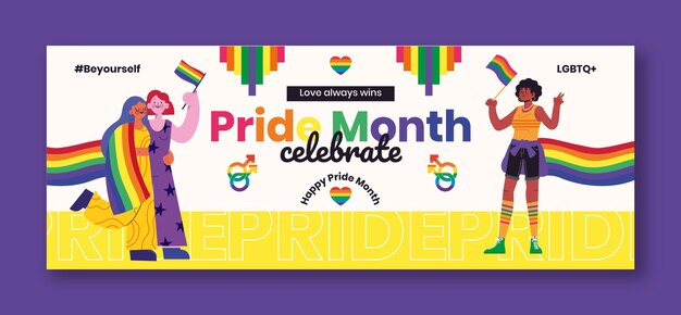 Flat pride month social media cover template