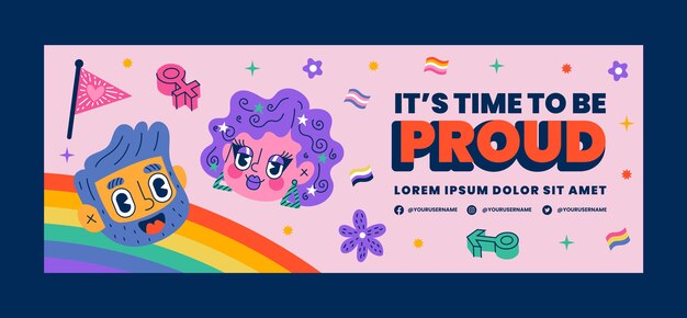 Flat pride month social media cover template