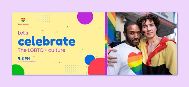 Free vector flat pride month social media cover template