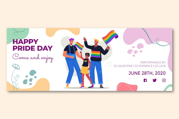 Flat pride month social media cover template