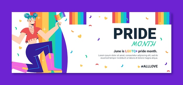 Free vector flat pride month social media cover template