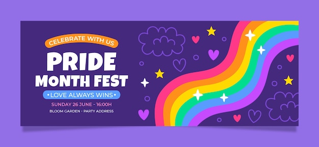 Flat pride month social media cover template