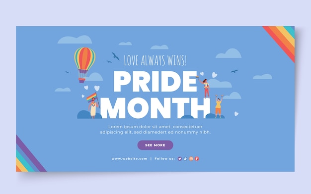 Flat pride month social media post template