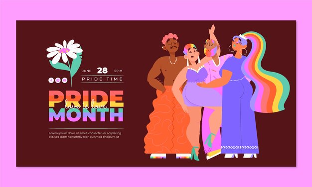 Flat pride month social media promo template