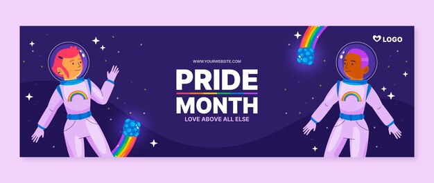 Free vector flat pride month twitter header