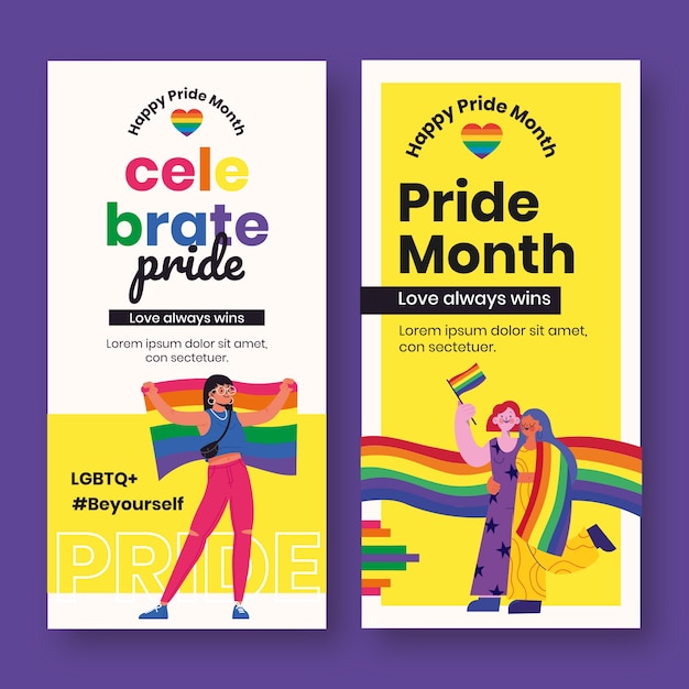 Free vector flat pride month vertical banners collection