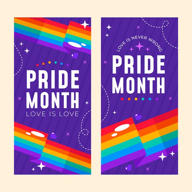 Flat pride month vertical banners collection