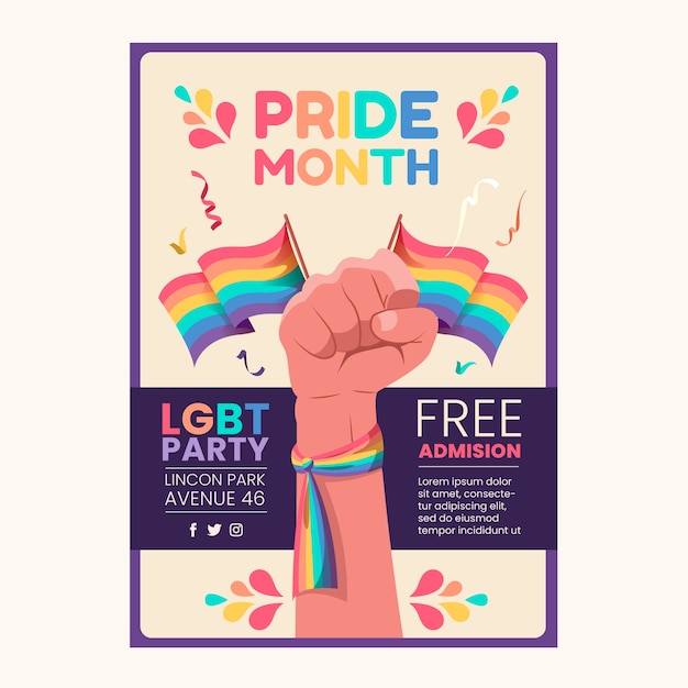 Free vector flat pride month vertical poster template