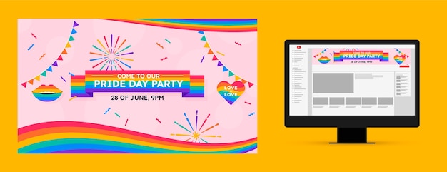 Free vector flat pride month youtube channel art