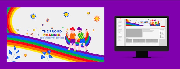 Free vector flat pride month youtube channel art