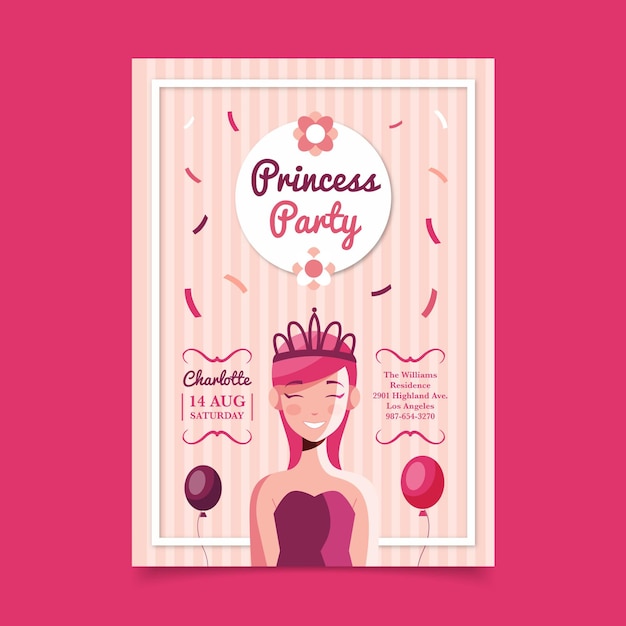 Free vector flat princess birthday invitation