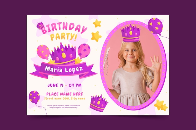 Free vector flat princess birthday invitation