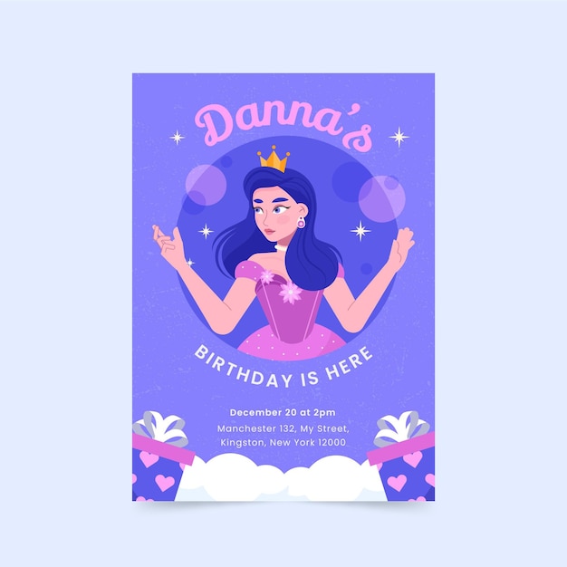 Flat princess birthday invitation