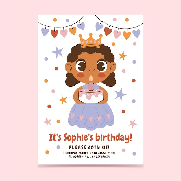 Flat princess birthday invitation