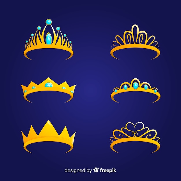 Free vector flat princess golden tiara collection