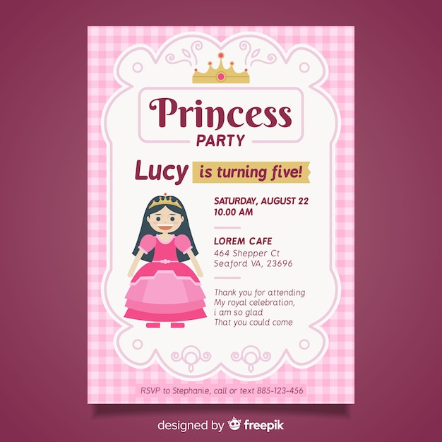 Free vector flat princess party invitation template