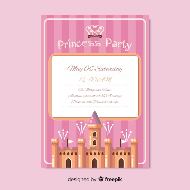 Free vector flat princess party invitation template