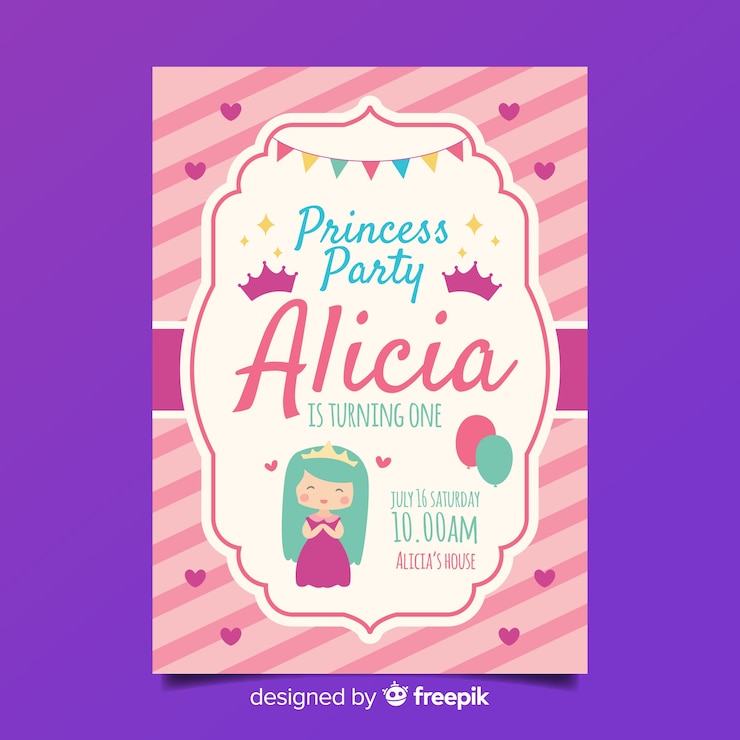 Free Vector flat princess party invitation template