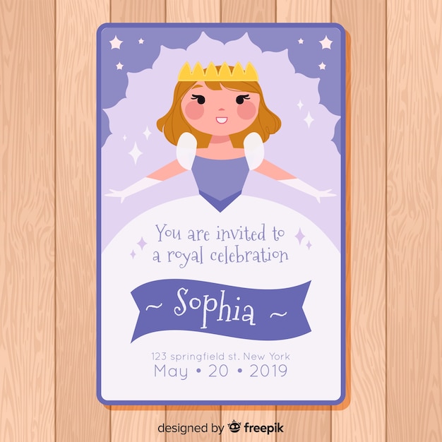 Free vector flat princess party invitation template