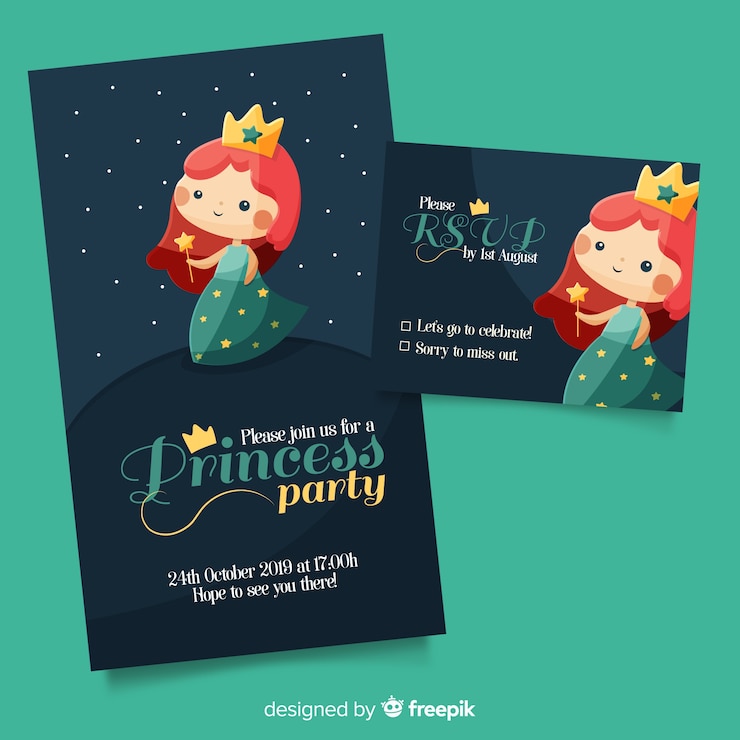 Free Vector flat princess party invitation template