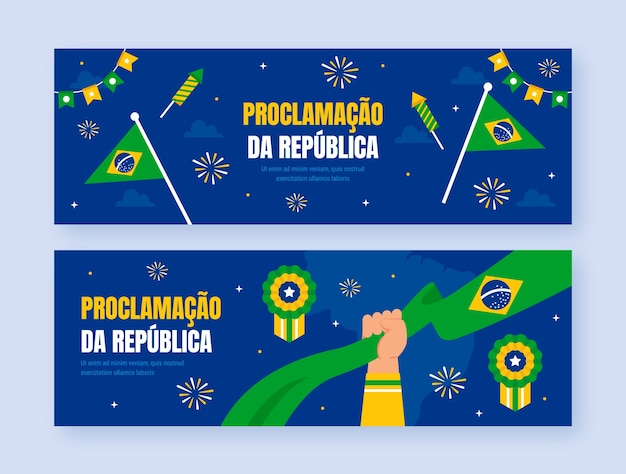Flat proclamacao da republica horizontal banners set