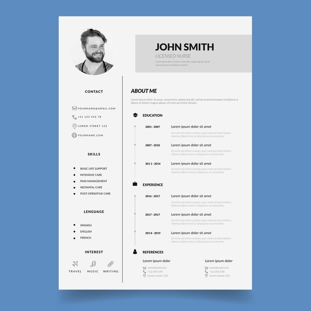 Flat professional nurse resume template