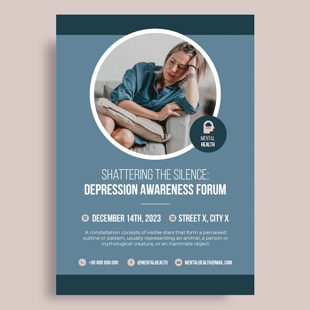 Плоский профессионал, нарушающий тишину: плакат форума осведомленности о депрессии