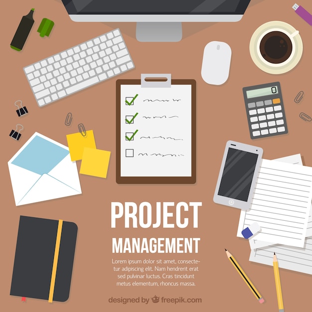 Flat project management concept with clipboard