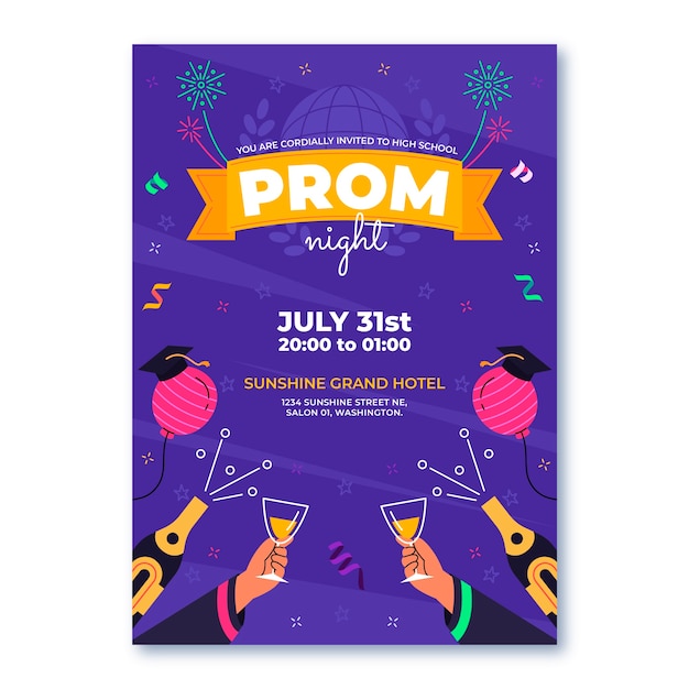 Free vector flat prom invitation template