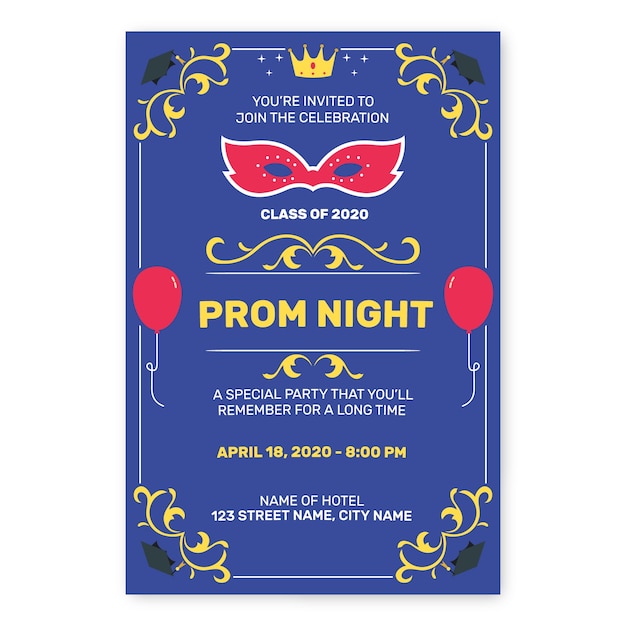 Free vector flat prom invitation template