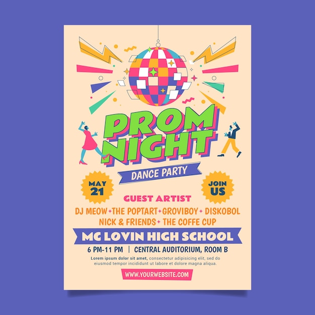 Free vector flat prom vertical flyer template