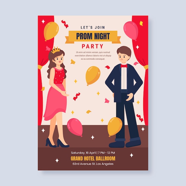 Free vector flat prom vertical flyer template