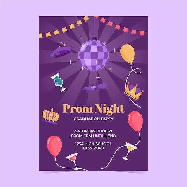 Flat prom vertical poster template