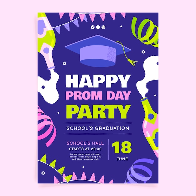 Free vector flat prom vertical poster template