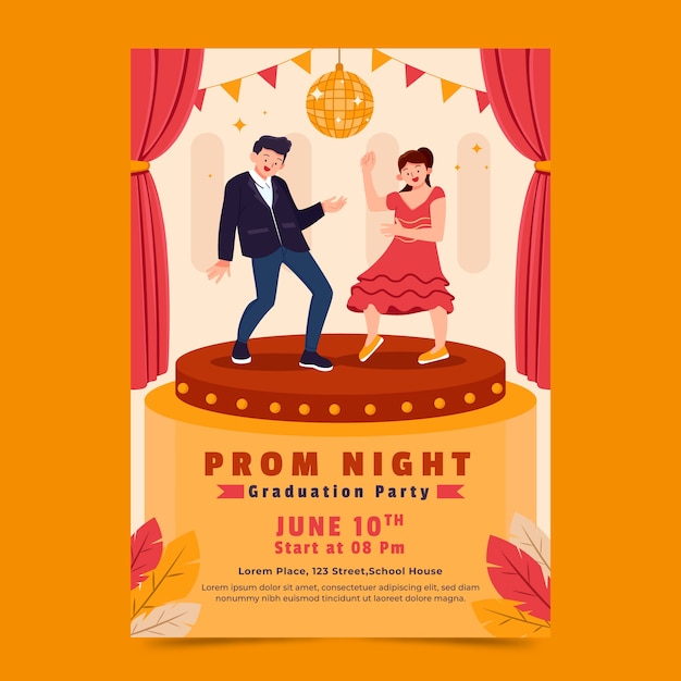 Flat prom vertical poster template