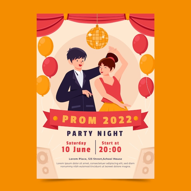 Free vector flat prom vertical poster template