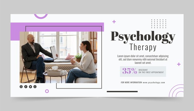Flat psychologist horizontal sale banner template