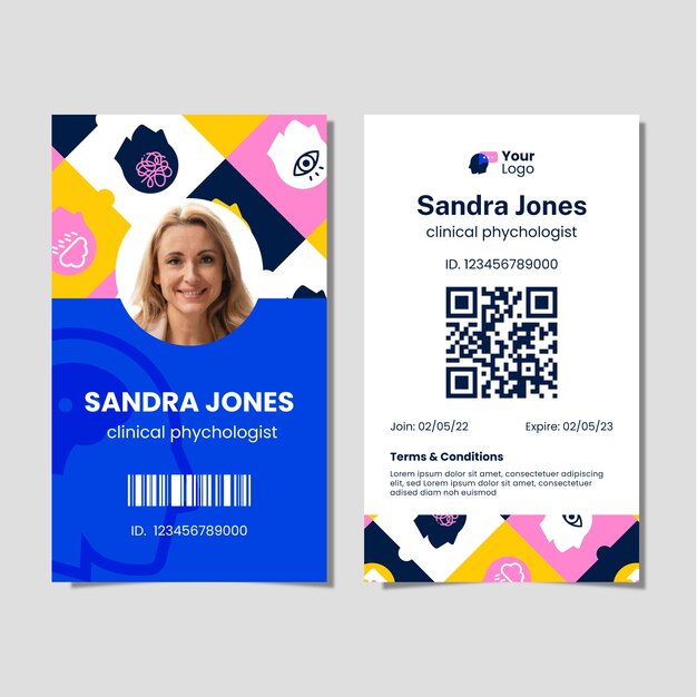 Flat psychologist id card template