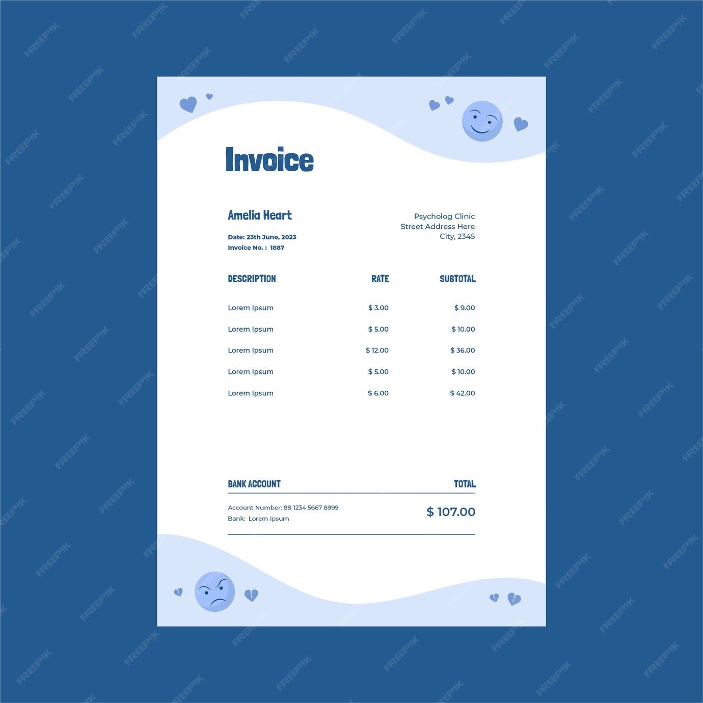 Free Vector Flat psychologist invoice template
