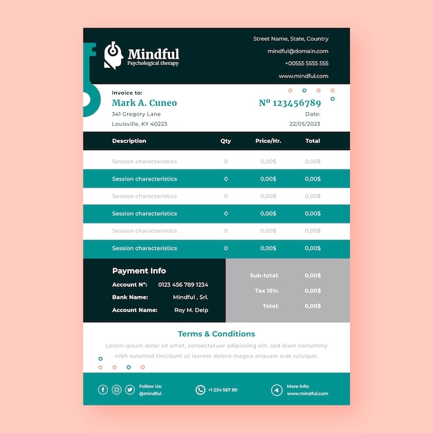 Free vector flat psychologist invoice template