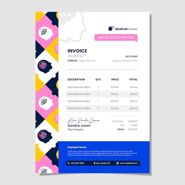 Free vector flat psychologist invoice template