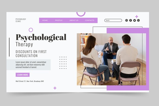 Flat psychologist landing page template