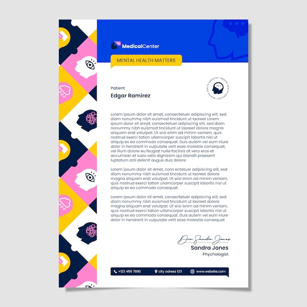 Free vector flat psychologist letterhead template