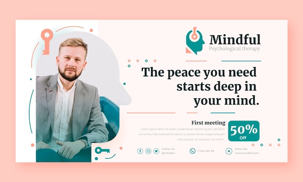 Flat psychologist social media promo template