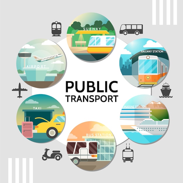 Flat Public Transport Round Concept – Free Vector Template