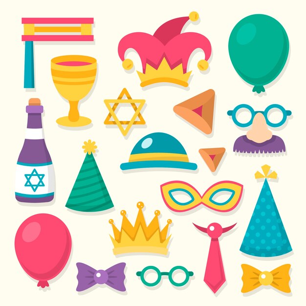 Flat purim elements collection