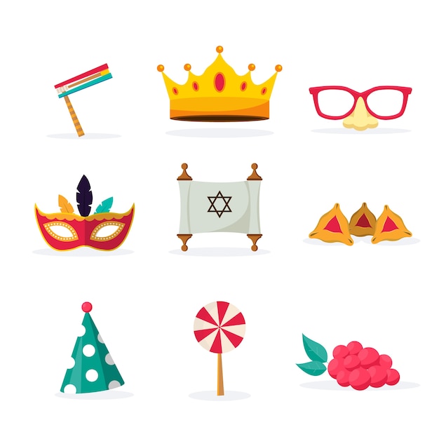 Flat purim elements collection