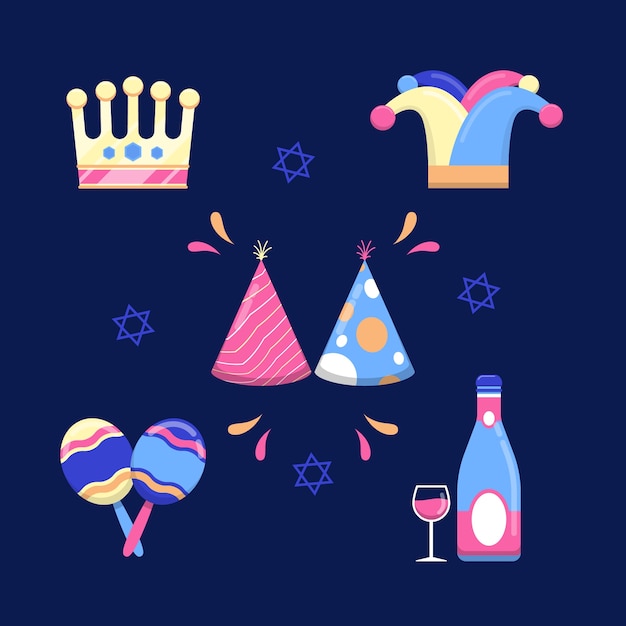 Flat purim elements collection