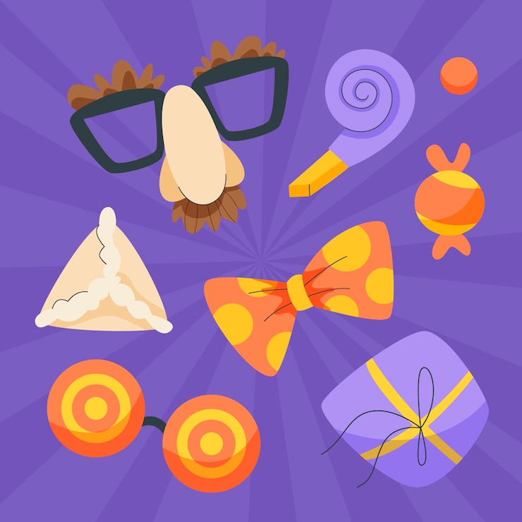 Free Vector flat purim elements collection