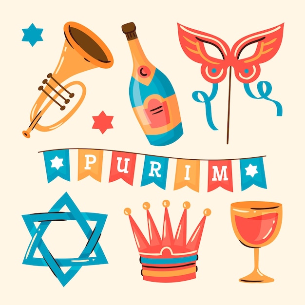 Free vector flat purim elements collection